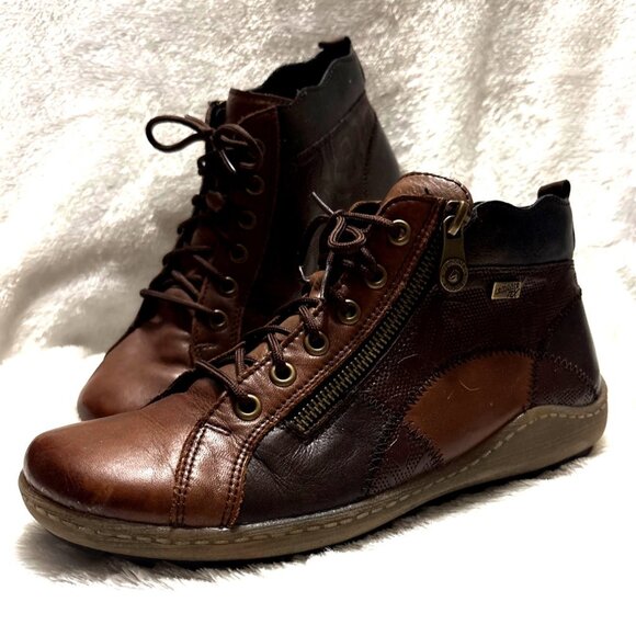 Remote Tex size 6.5 Christallino 68 Leather patchwork LaceUp Zip Chestnut - Picture 1 of 6